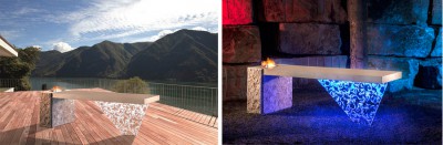 BAU 2015 - Massiver Design-Tisch aus Naturstein und edlem Acryl in überraschender Leichtigkeit von JUMA EXCLUSIVE